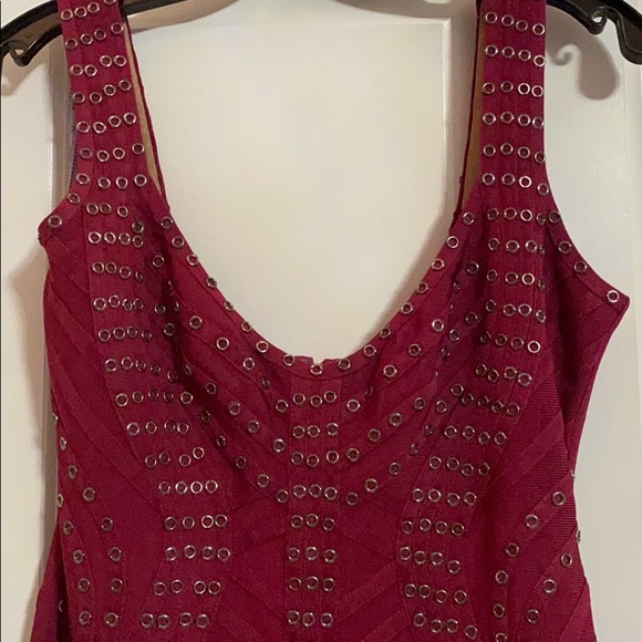 NWT Herve Leger Haleigh maroon grommet fringe dress L - Picture 5 of 13